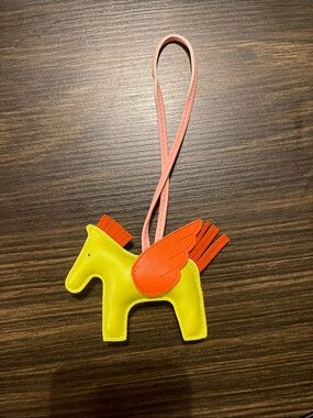 Yellow and Orange Horse Charm Bag Pendant with Pink Strap